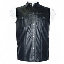 Men's Sleeveless Shirt In Black Leather Men's Sleeveless Shirt In Black Leather
