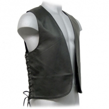 Black Leather Bar Vest With Side Laces Black Leather Bar Vest With Side Laces
