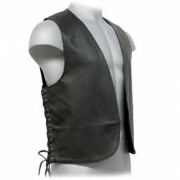Black Leather Bar Vest With Side Laces Black Leather Bar Vest With Side Laces