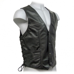 Black Leather Side Lace Vest In Cow Hide Black Leather Side Lace Vest In Cow Hide