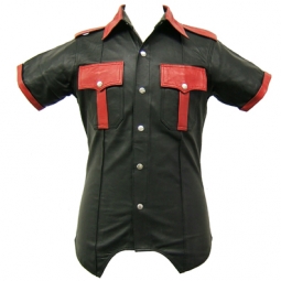 Highway Patrol Shirt In Black And Red Leather Highway Patrol Shirt In Black And Red Leather