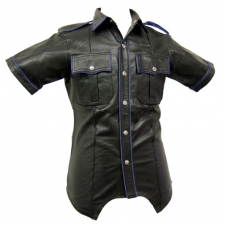 Black Leather Uniform Shirt - Blue Trim Black Leather Uniform Shirt - Blue Trim