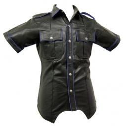 Black Leather Uniform Shirt - Blue Trim Black Leather Uniform Shirt - Blue Trim