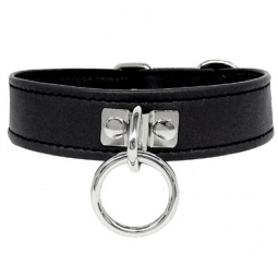 Collar In Black Leather With Halter Ring Collar In Black Leather With Halter Ring