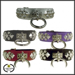 Leather Collar With Ring And Metal Studs Leather Collar With Ring And Metal Studs