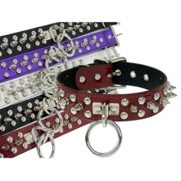 Leather Collar With Ring, Spikes And Round Studs Leather Collar With Ring, Spikes And Round Studs
