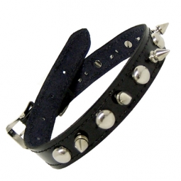 Shiny Black Leather Spike/Round Stud Collar Shiny Black Leather Spike/Round Stud Collar
