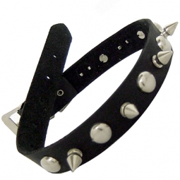 Black Leather Spike And Round Stud Collar Black Leather Spike And Round Stud Collar