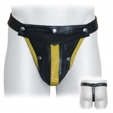 Black Leather Cod Jock With Stripe Black Leather Cod Jock With Stripe