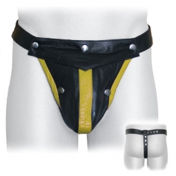 Black Leather Cod Jock With Stripe Black Leather Cod Jock With Stripe
