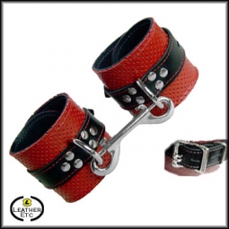 Bondage Cuffs In Perforated Red Leather Bondage Cuffs In Perforated Red Leather
