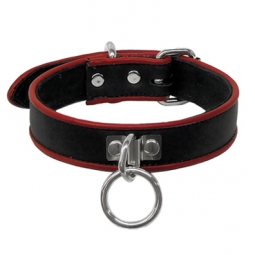 Leather Collar With Piping And O Ring Leather Collar With Piping And O Ring