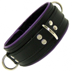 Black Leather Collar With Purple Piping Black Leather Collar With Purple Piping