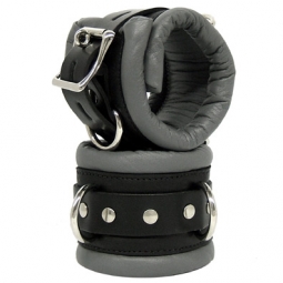 Padded Bondage Cuffs In Gray/Black Leather Padded Bondage Cuffs In Gray/Black Leather