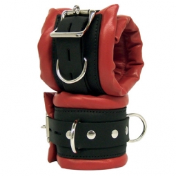 Padded Bondage Cuffs In Red/Black Leather Padded Bondage Cuffs In Red/Black Leather