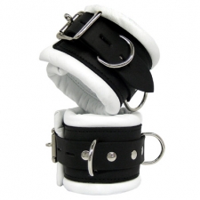 Padded Bondage Cuffs In White/Black Leather Padded Bondage Cuffs In White/Black Leather