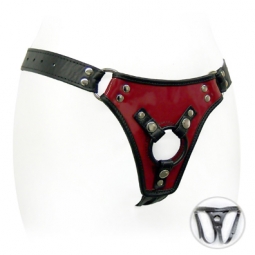 Shiny Red/Black Leather Low Rider Strap On Shiny Red/Black Leather Low Rider Strap On