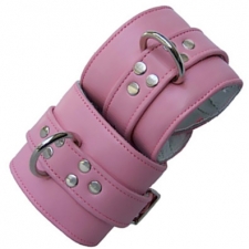 Padded Bondage Cuffs In Pink/White Leather Padded Bondage Cuffs In Pink/White Leather