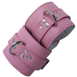 Padded Bondage Cuffs In Pink/White Leather Padded Bondage Cuffs In Pink/White Leather