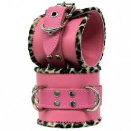 Pink Leather Cuffs With Piping Pink Leather Cuffs With Piping