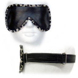Black Leather Blindfold - Leopard Piping Black Leather Blindfold - Leopard Piping