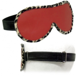 Red Leather Blindfold - Leopard Piping Red Leather Blindfold - Leopard Piping
