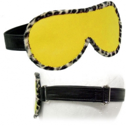Yellow Leather Blindfold - Leopard Piping Yellow Leather Blindfold - Leopard Piping