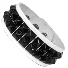 White Armband With Black Pyramid Studs White Armband With Black Pyramid Studs