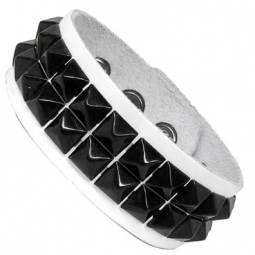 White Armband With Black Pyramid Studs White Armband With Black Pyramid Studs