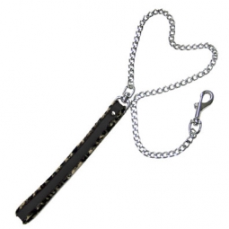 Black Leash With Leopard Piping Black Leash With Leopard Piping
