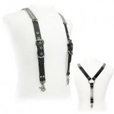 Chain And Black Leather Suspender Chain And Black Leather Suspender