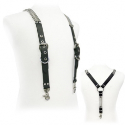 Chain And Black Leather Suspender Chain And Black Leather Suspender