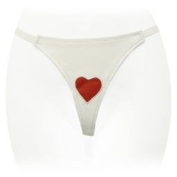 White Leather G String With Red Heart White Leather G String With Red Heart