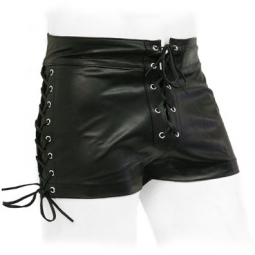 Front And Side Lace Leather Shorts Front And Side Lace Leather Shorts