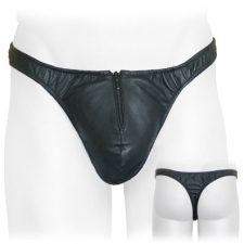 Leather Thong With Front Zipper Leather Thong With Front Zipper