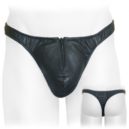 Leather Thong With Front Zipper Leather Thong With Front Zipper
