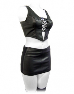 Black Leather Lace Top And Stretch Skirt Black Leather Lace Top And Stretch Skirt