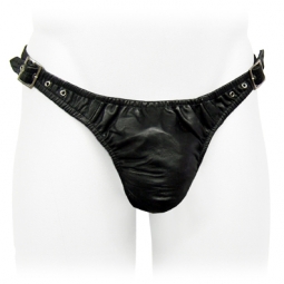 Black Leather Thong With Buckles Black Leather Thong With Buckles