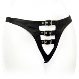 Black Leather G String With Front Buckles Black Leather G String With Front Buckles