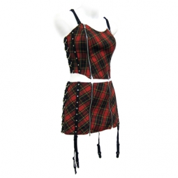 Plaid Fabric Skirt With Zippers And Rings Plaid Fabric Skirt With Zippers And Rings