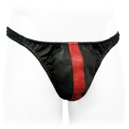 Black Leather Thong With Stripe Black Leather Thong With Stripe