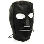 Hood In Perforated Black Leather - Zipper Mouth