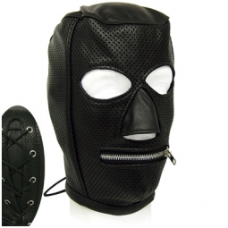 Hood In Perforated Black Leather - Zipper Mouth Hood In Perforated Black Leather - Zipper Mouth