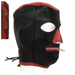 Hood In Perforated Blk/Red Leather - Zipper Mouth Hood In Perforated Blk/Red Leather - Zipper Mouth