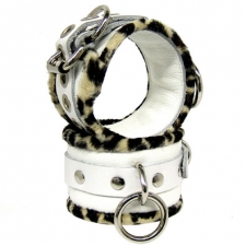 White Leather Restraints - Leopard Piping White Leather Restraints - Leopard Piping