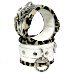 White Leather Restraints - Leopard Piping White Leather Restraints - Leopard Piping