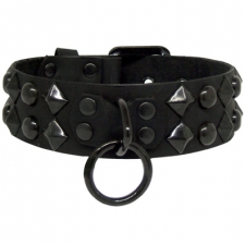 Leather Collar With Black Ring And Studs Leather Collar With Black Ring And Studs