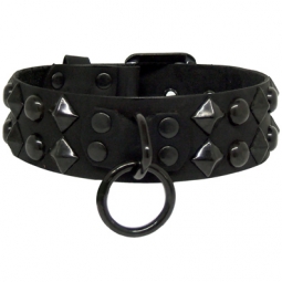 Leather Collar With Black Ring And Studs Leather Collar With Black Ring And Studs