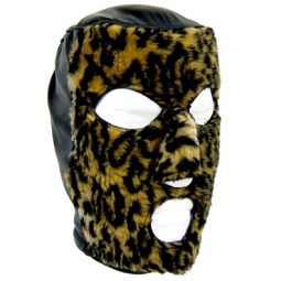 Slave Hood In Black Leather And Leo Fleece Slave Hood In Black Leather And Leo Fleece