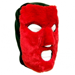 Slave Hood In Black Leather And Red Fleece Slave Hood In Black Leather And Red Fleece